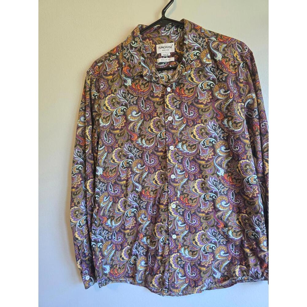Tune Vuse Paisley Allover Print Button Down Long Sleeve (M)